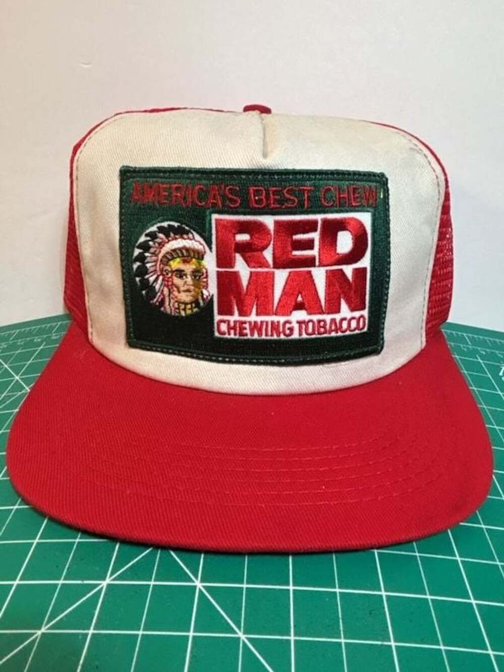 Vintage Red Man Chewing Tobacco Trucker Hat Snapback Cap Made in USA Patch Chew